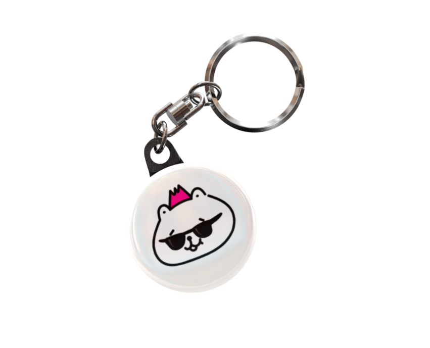 チョピやま(グラサン)缶バッジキーホルダー(32mm・ホワイト)