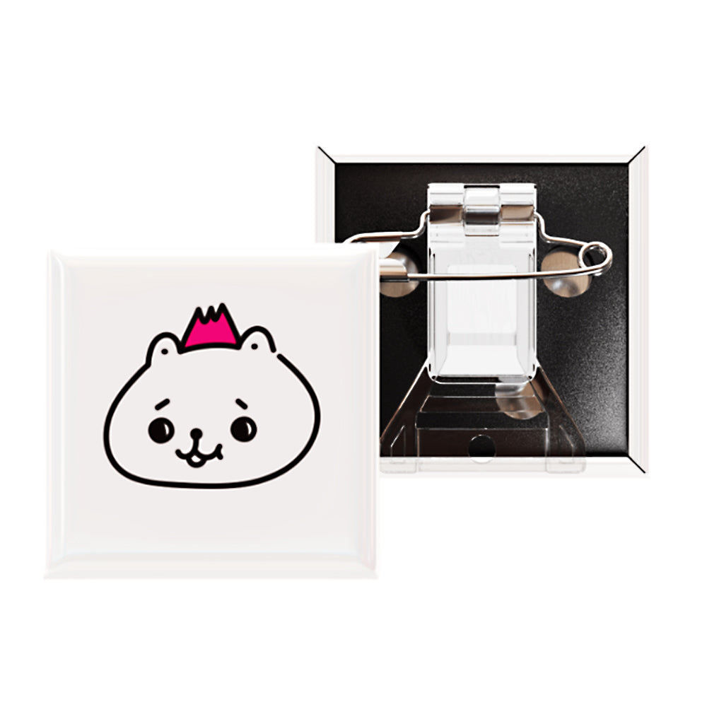 チョピやまスタンドピン缶バッジ(40mm・正方形・スクエア・ホワイト)